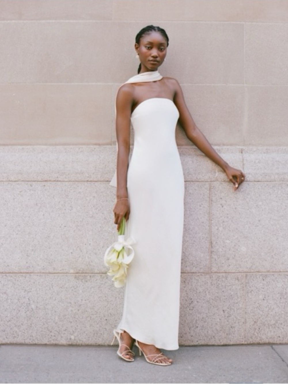Abercrombie & Fitch Strapless Cream Column Maxi Dress